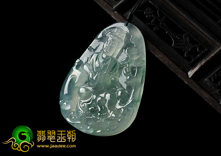冰玻种飘花缅甸翡翠A货坐莲观音挂件