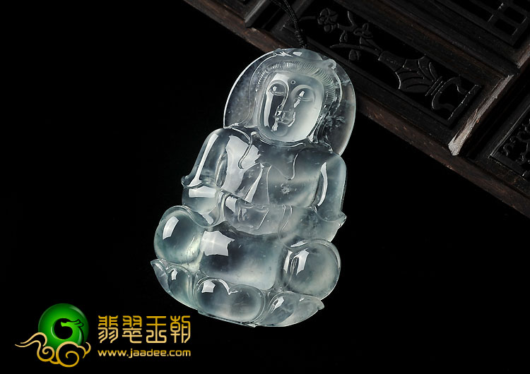 冰玻种略飘花缅甸翡翠A货观音挂件