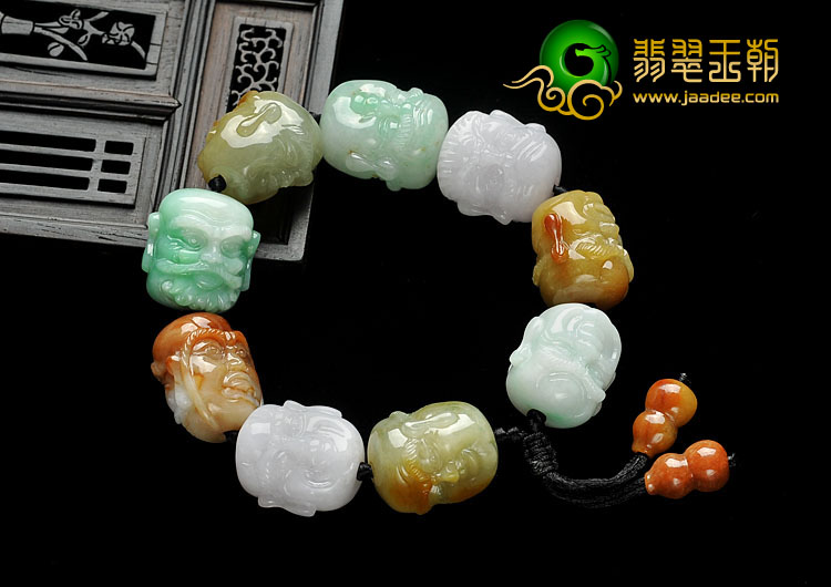 糯冰种三彩缅甸翡翠A货罗汉头手链