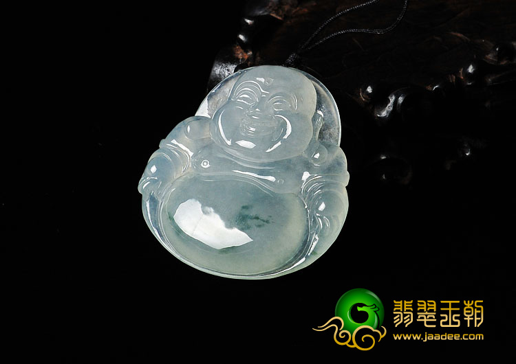 冰种飘花缅甸翡翠A货玉佛挂件