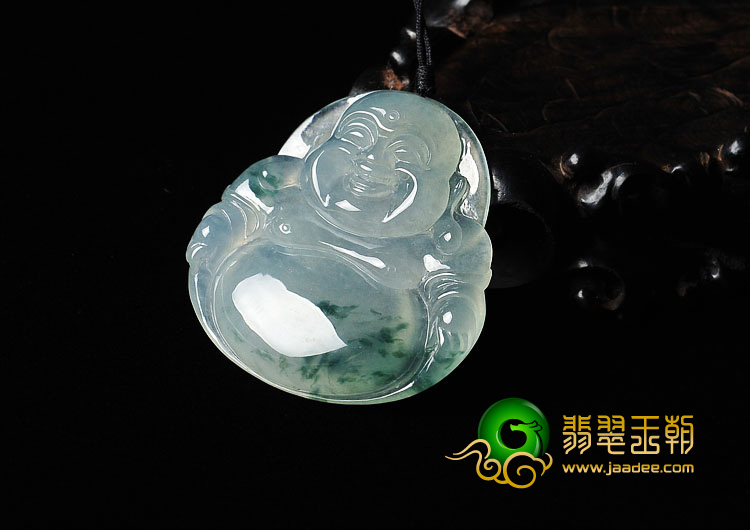 冰种飘花缅甸翡翠A货玉佛挂件
