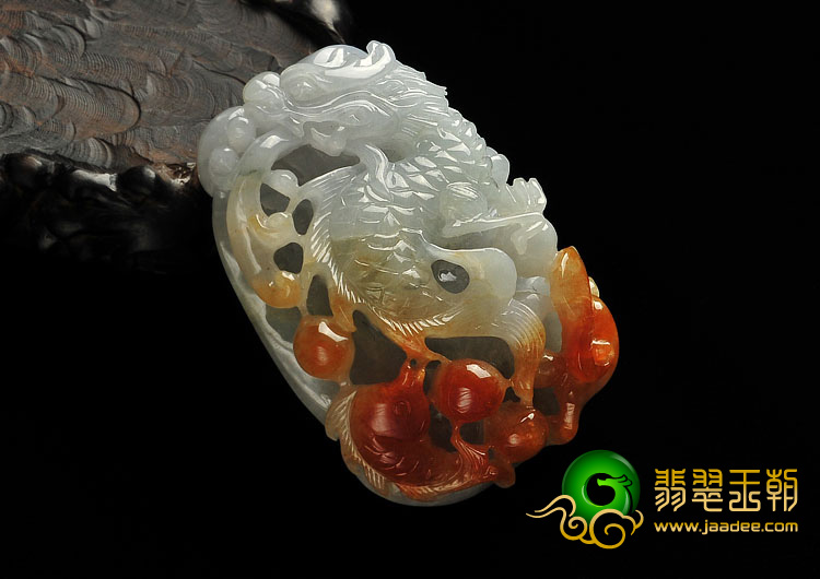 糯冰种晴水红黄翡缅甸翡翠A货龙头鱼挂件