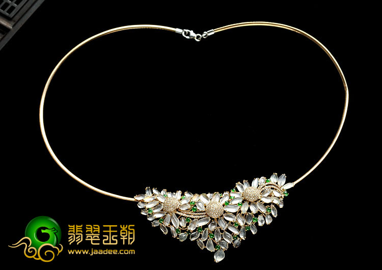 玻璃种阳绿缅甸翡翠A货镶玫瑰金项链（真钻）