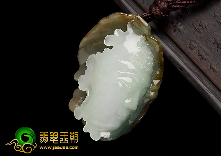 糯冰种褐黄翡缅甸翡翠A货释迦牟尼挂件
