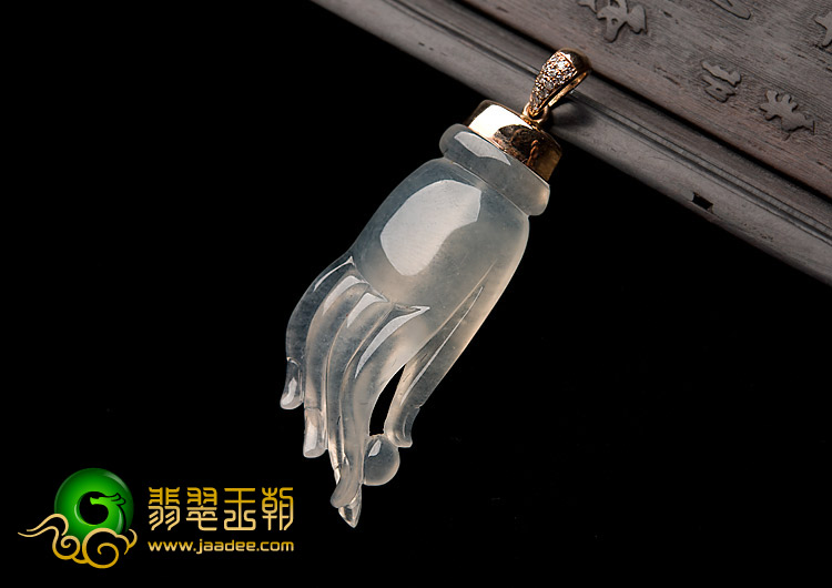 冰种缅甸翡翠A货镶玫瑰金佛手胸坠