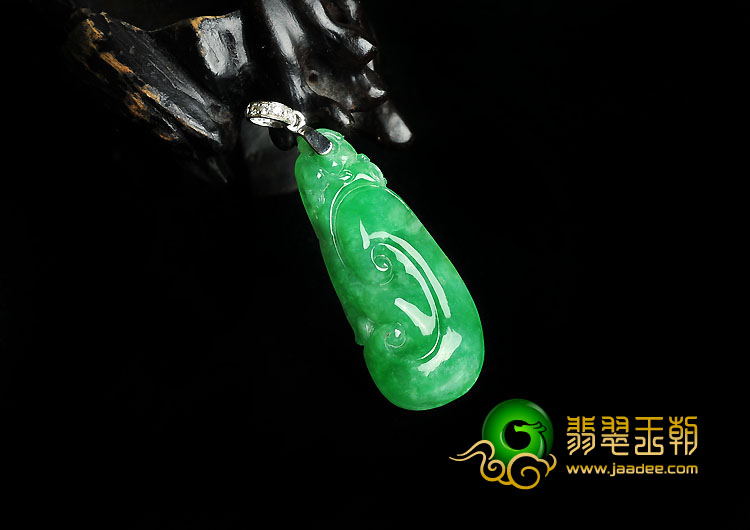 糯冰种阳绿满绿缅甸翡翠A货如意挂件
