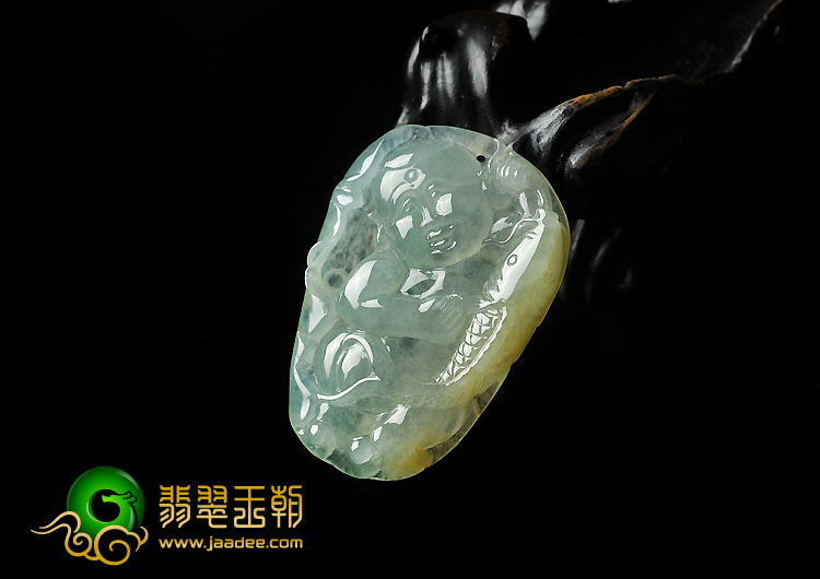 冰种淡黄翡缅甸翡翠A货年年有余挂件