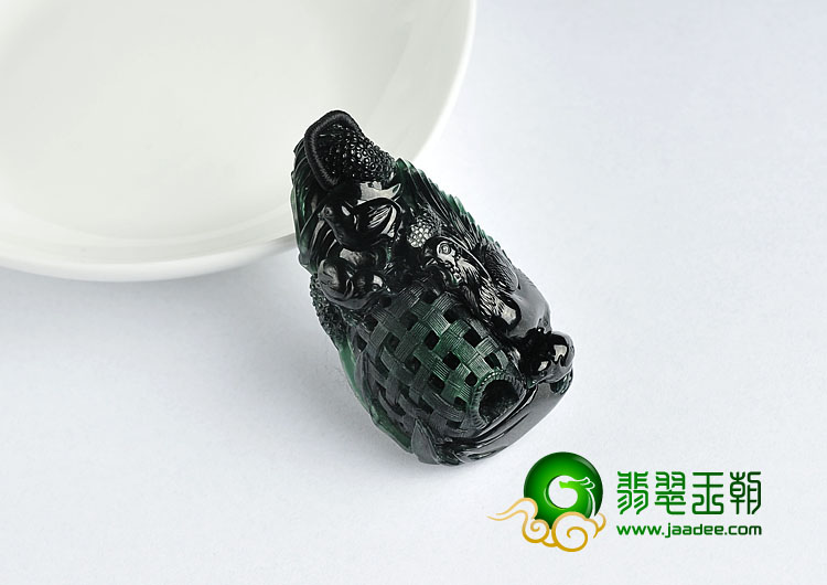 冰玻种墨翠缅甸翡翠A货五子登科挂件