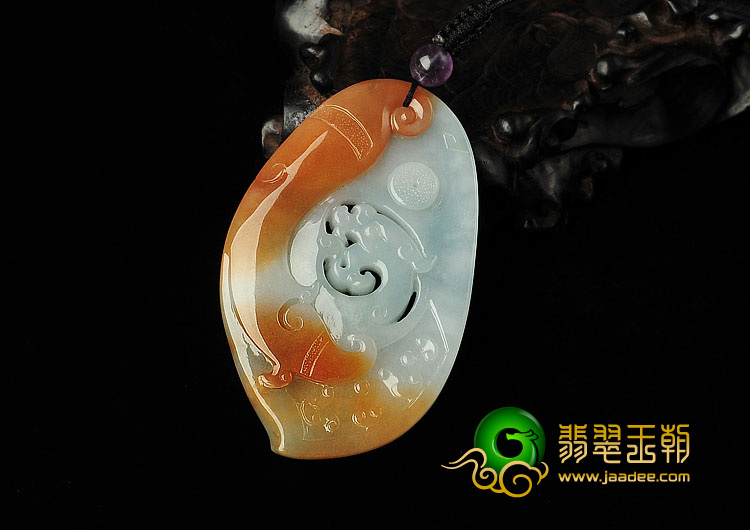 糯冰种晴水带红黄翡缅甸翡翠A货府中有龙挂件