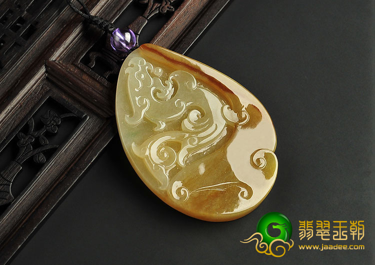 糯冰种褐黄翡缅甸翡翠A货仿古龙牌挂件