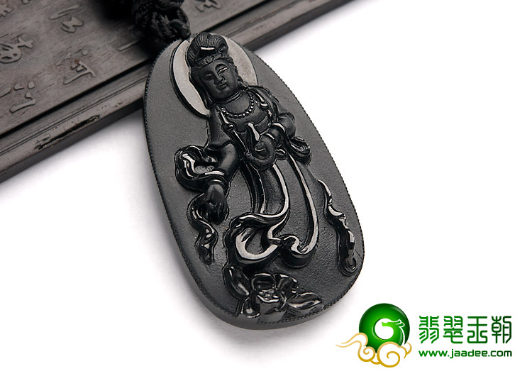 细糯种墨翠缅甸翡翠A货观音挂件