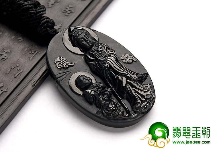 细糯种墨翠缅甸翡翠A货送子观音挂件