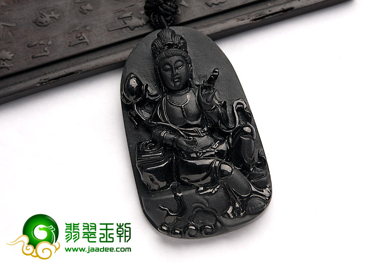 细糯种墨翠缅甸翡翠A货观音挂件