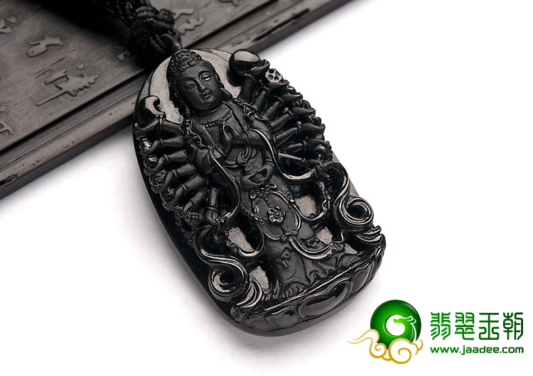 细糯种墨翠缅甸翡翠A货千手观音挂件