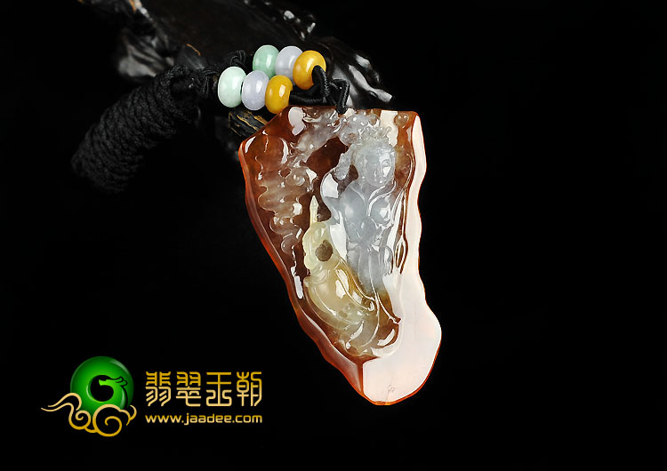 冰种红黄翡缅甸翡翠A货嫦娥奔月挂件