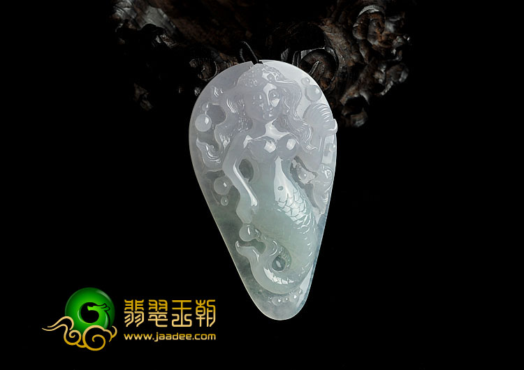 冰种晴水缅甸翡翠A货美人鱼挂件