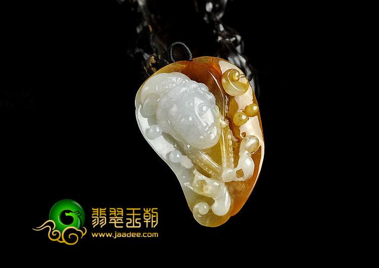 冰种黄翡缅甸翡翠A货观音头挂件