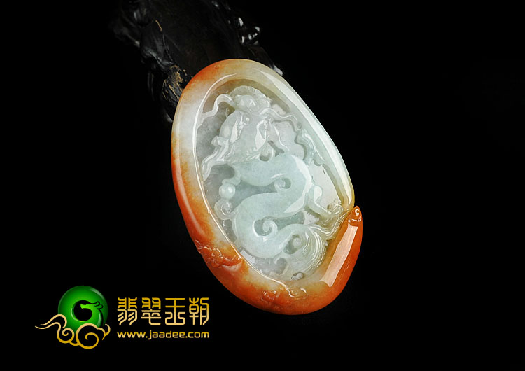 糯冰种红黄翡缅甸翡翠A货龙牌挂件