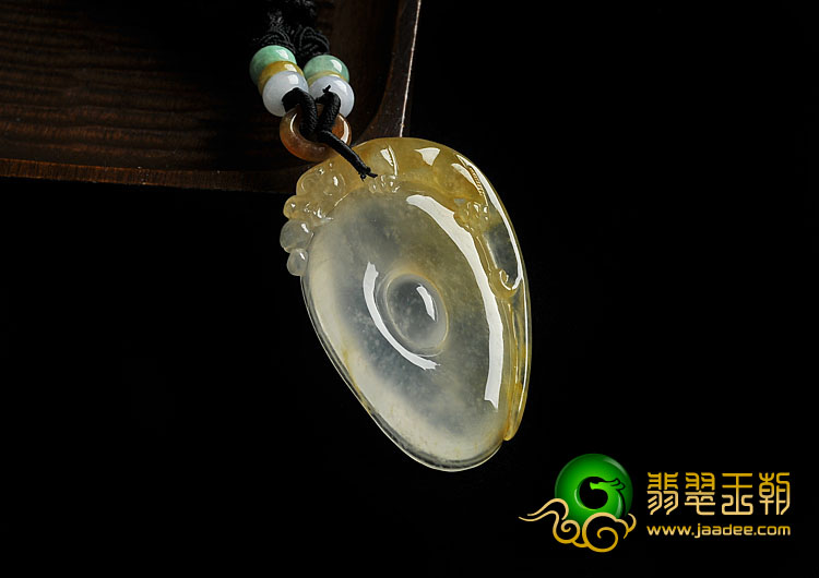 冰种黄翡缅甸翡翠A货福在眼前挂件