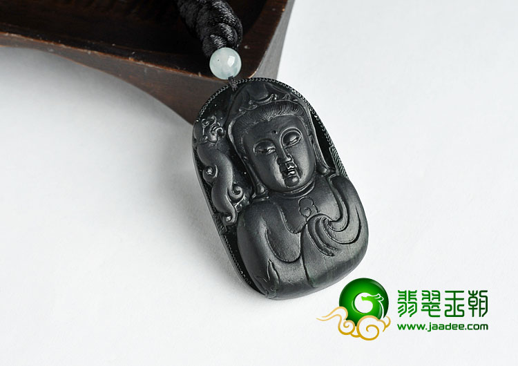 冰种墨翠缅甸翡翠A货观音挂件