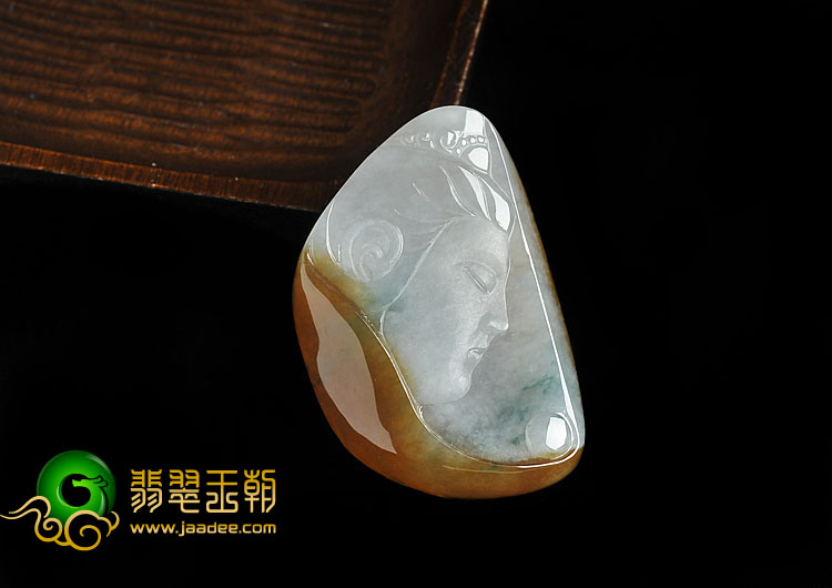 糯冰种褐红翡飘花缅甸翡翠A货观音头挂件