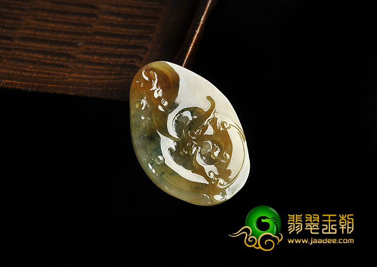 糯冰种褐黄翡飘花缅甸翡翠A货凤凰挂件