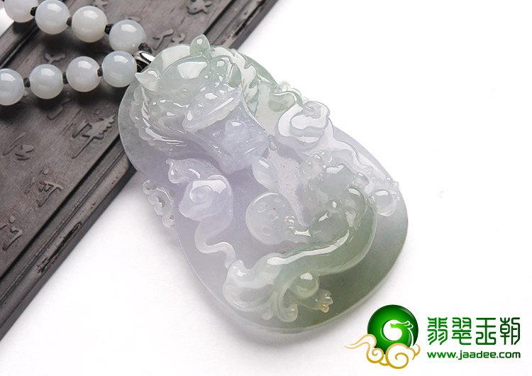 糯冰种晴水缅甸翡翠A货双龙如意挂件