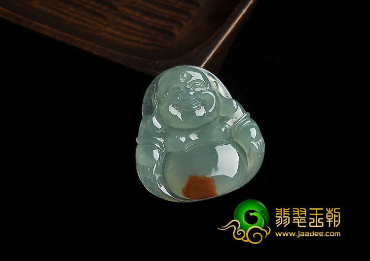 冰种晴水飘红花缅甸翡翠A货肚里藏经玉佛挂件