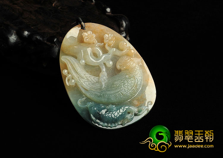 糯冰种三彩缅甸翡翠A货鸟语花香挂件