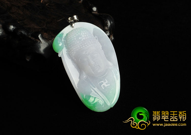糯冰种春带彩缅甸翡翠A货释迦牟尼挂件