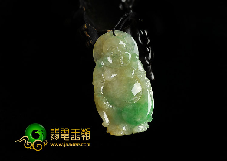 冰种黄加绿缅甸翡翠A货站佛挂件
