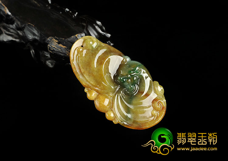 糯冰种黄加绿缅甸翡翠A货福从天降挂件