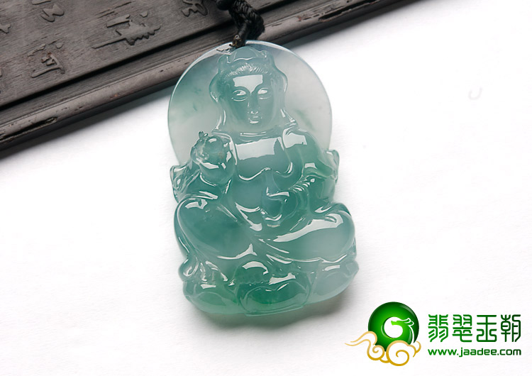 冰种飘花缅甸翡翠A货观音挂件
