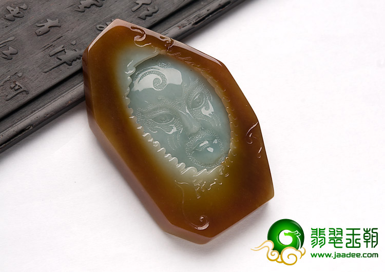 糯冰种褐红翡缅甸翡翠A货脸谱挂件