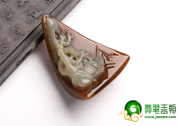 糯冰种褐红翡缅甸翡翠A货寒江独钓挂件