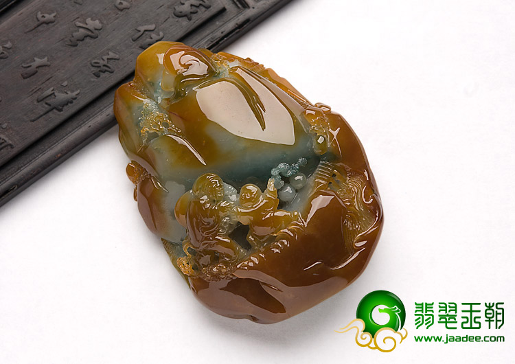 糯冰种褐红翡缅甸翡翠A货山水之乐挂件手玩件