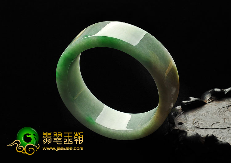 糯冰种飘翠缅甸翡翠A货方条手镯（53.8mm）