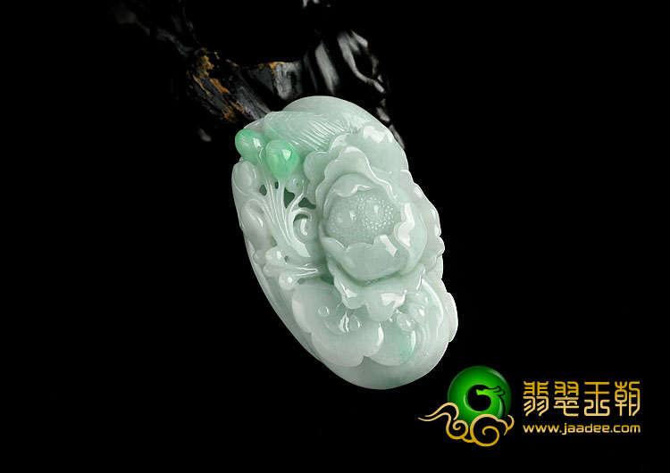 糯冰种飘翠缅甸翡翠A货花开富贵挂件