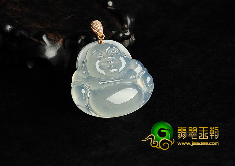 冰种淡晴水缅甸翡翠A货玉佛挂件