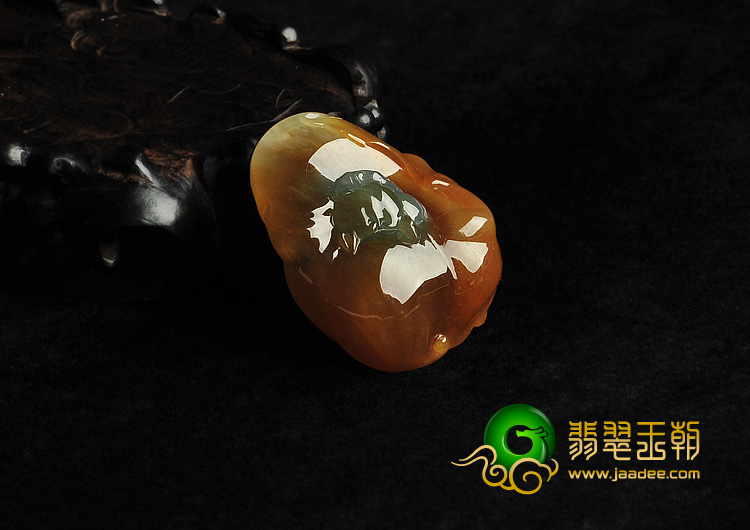 冰种褐黄翡缅甸翡翠A货福在眼前挂件