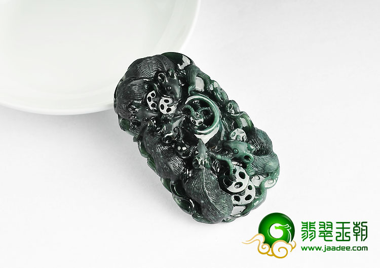 冰种墨翠缅甸翡翠A货五鼠运财挂件