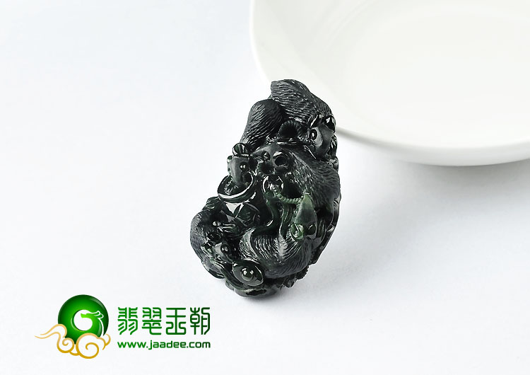 冰种墨翠缅甸翡翠A货五鼠运财挂件