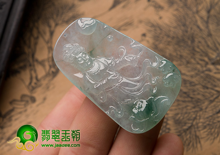 冰种飘花缅甸翡翠A货观音挂件