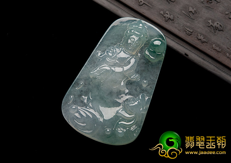 冰种飘花缅甸翡翠A货观音挂件