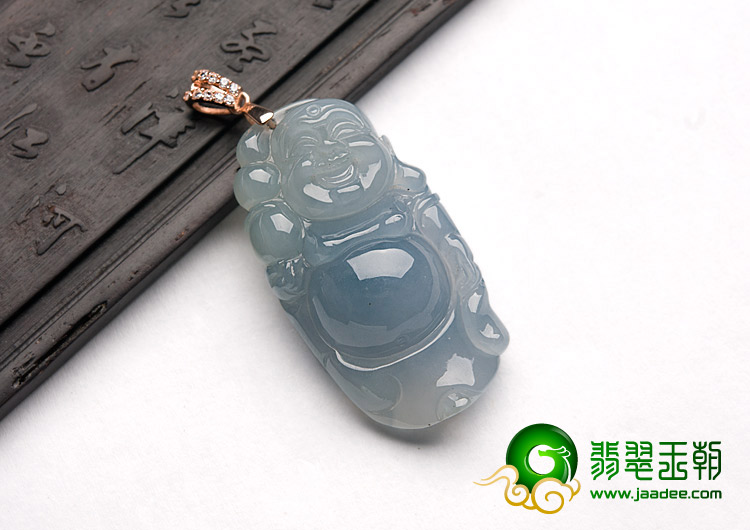 冰种紫罗兰缅甸翡翠A货逍遥佛挂件
