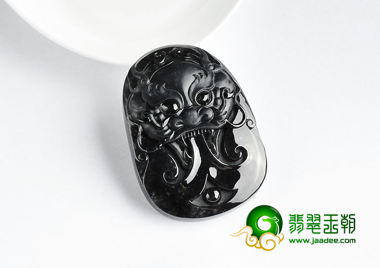 冰（乌鸡）种黑色缅甸翡翠A货龙头挂件