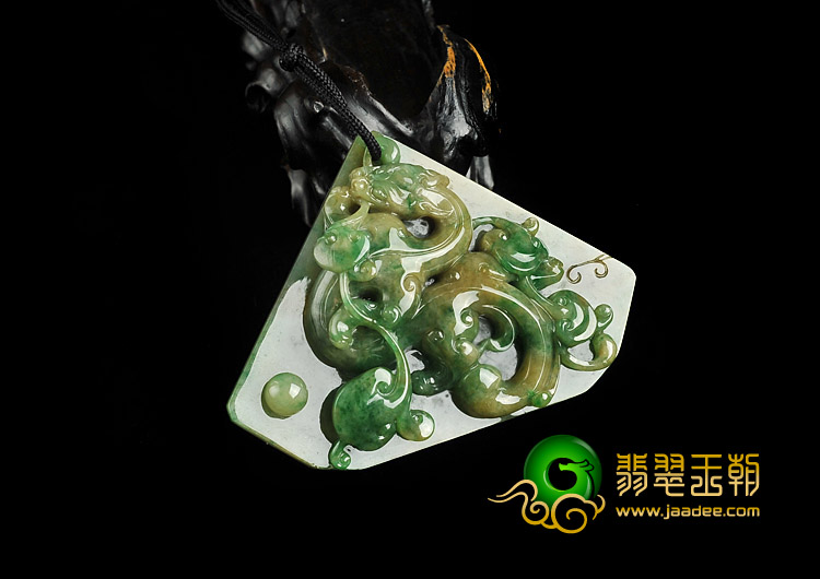 糯冰种黄加绿缅甸翡翠A货仿古龙牌