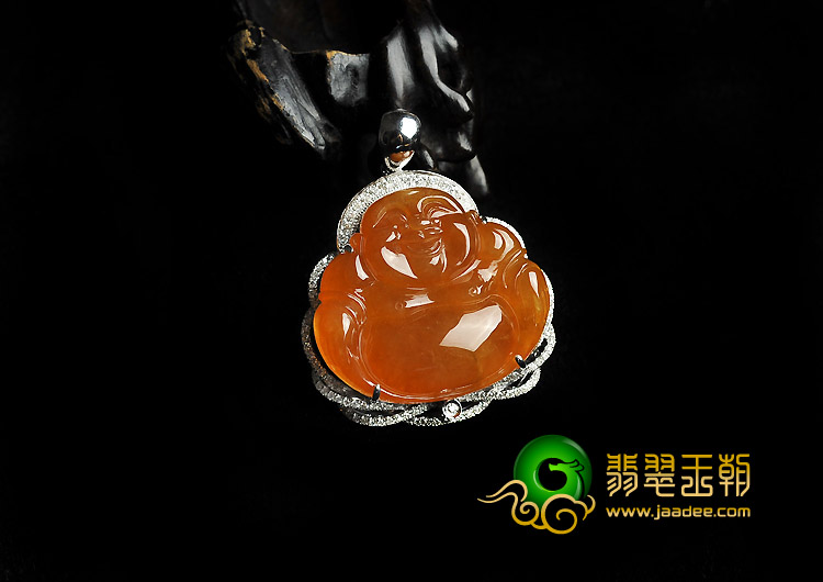 冰种黄翡缅甸翡翠A货镶白金玉佛胸坠（真钻）