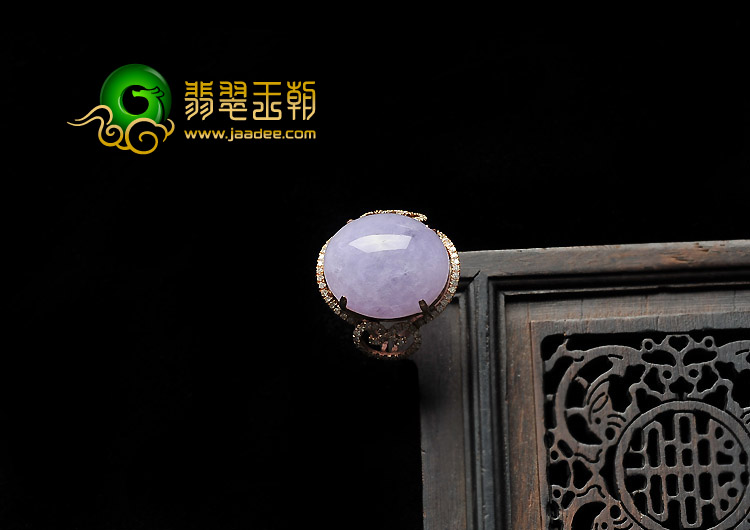 糯冰种紫罗兰缅甸翡翠A货镶玫瑰金戒指（真钻）