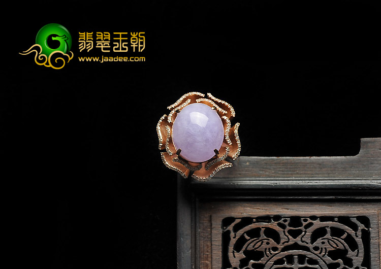 糯冰种紫罗兰缅甸翡翠A货镶玫瑰金戒指（真钻）
